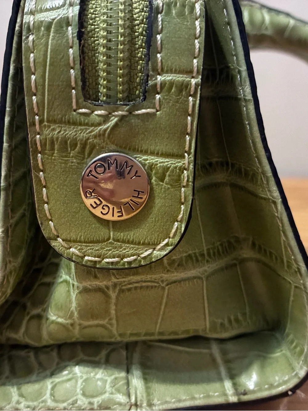 Tommy Hilfiger Women’s Croc-Embossed Olive Green Handbag